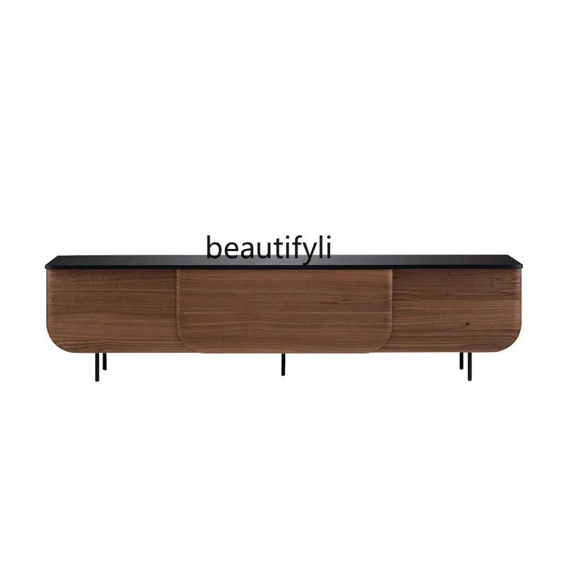 

Designer high-end solid wood home decoration ornament retro style walnut floor-to-ceiling low cabinet against the wall