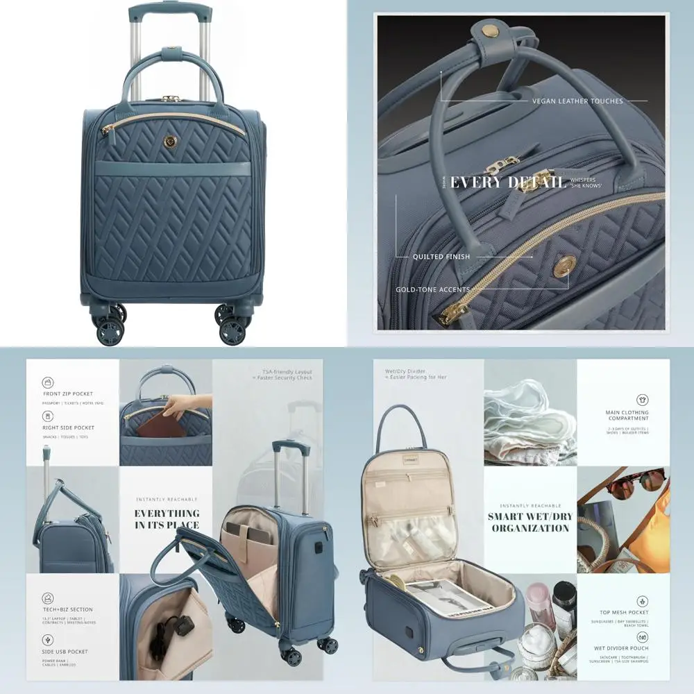 

Carry-On Spinner Luggage with USB Charging Ports, Padded Laptop Pocket, Airplane Personal Item Bag, 18x14x8 Inches