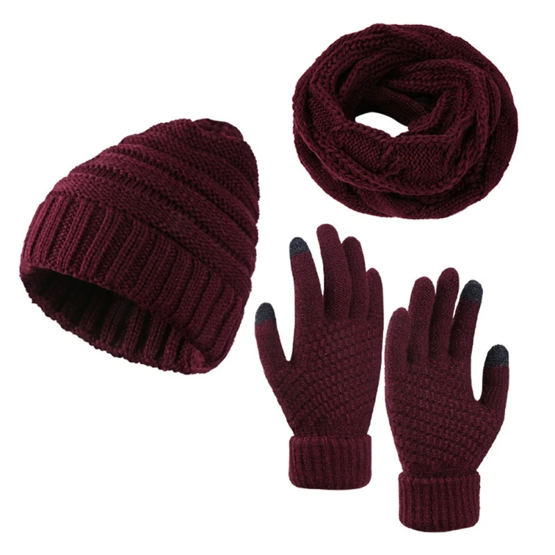 Knitted Hat Scarf Gloves 3-Piece Set Autumn And Winter Touch Screen Gloves Stay Wram Christmas Gift For Family Friends