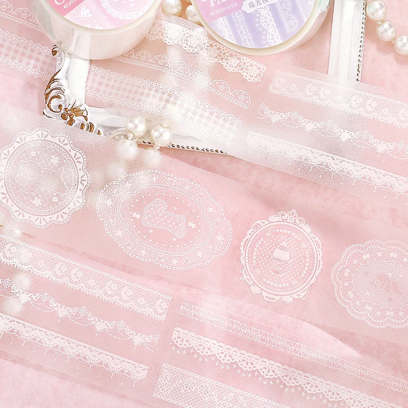 Mr.Paper 300cm/Roll Lace Waltz Glitter Sand Die-Cut PET Tape Vintage Lace Border for Journal Scrapbook Dairy Phone Case DIY Deco