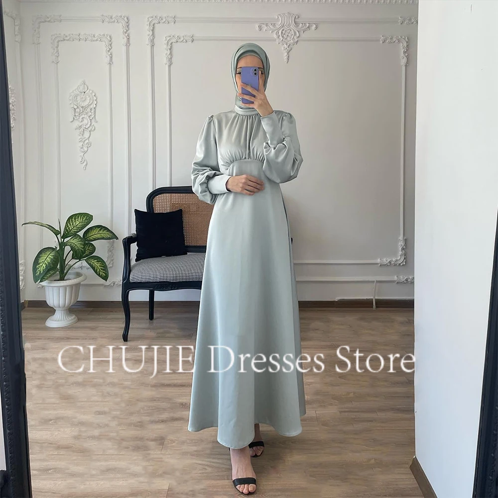 

Long Sleeves Evening Dresses Customized Satin A Line Vestidos De Noite Dubai Saudi Arabic Prom Dress حزب اللباس Birthday Dresses