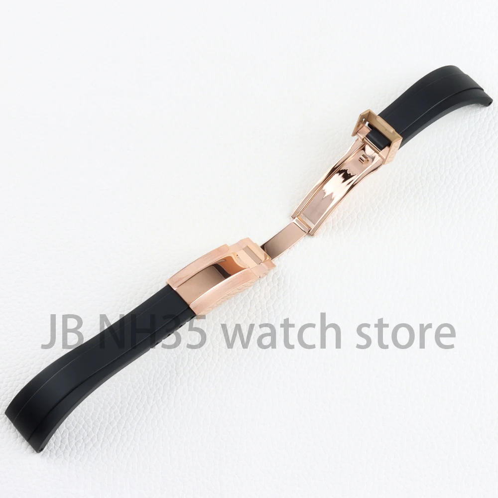 20mm Black PVD Rubber Watch Strap For Yacht-Master Seiko Submariner NH35 NH36 Movement Watch Case Black Silicone Bracelet