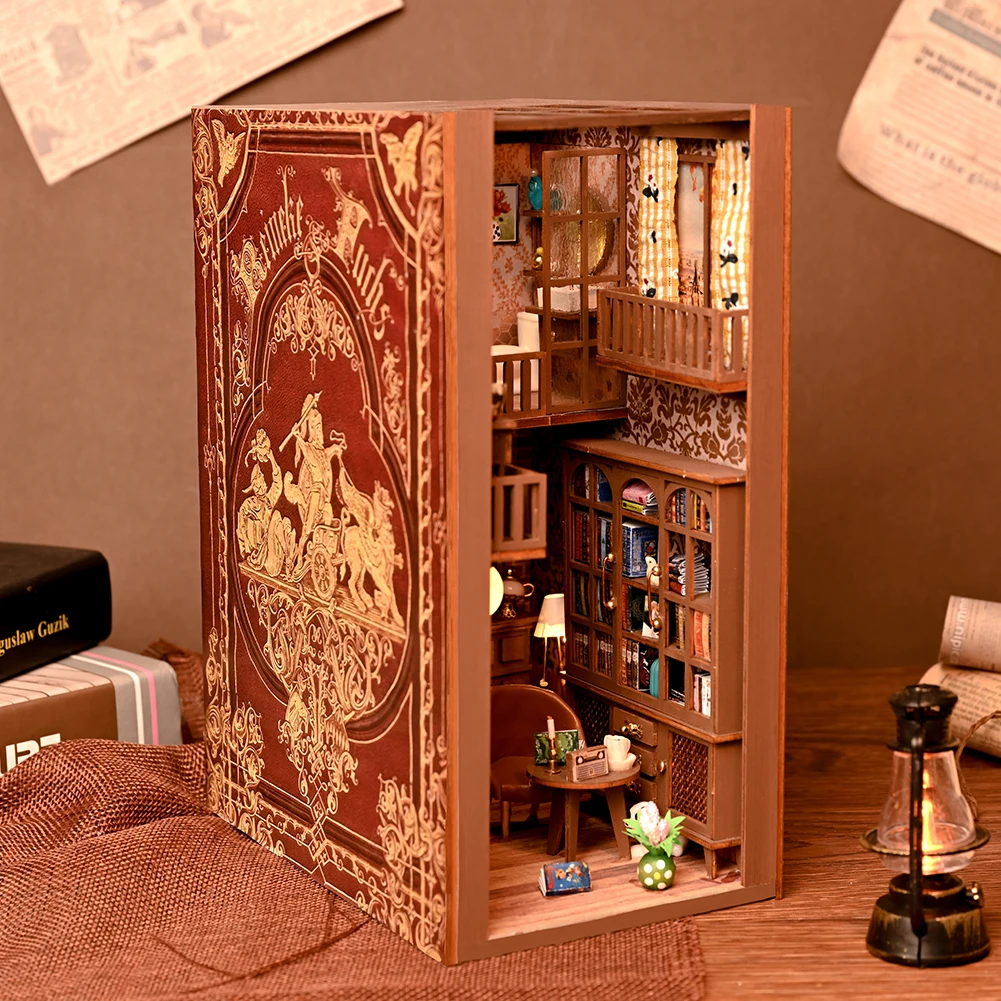 Diy Wooden Book Nook Shelf Insert Miniature Building Kit Secret Castle Bookstore Bookshelf Assembly Bookend Adults Birthday Gift