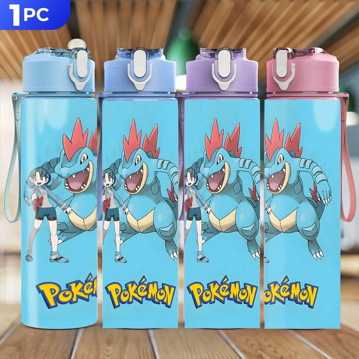 Vaso de Agua Pokémon de 750 ml, Contenedor de Anime a Prueba de Fugas, Apto para Lavavajillas, con Tapa Deportiva, Regalo Ideal para Halloween y el Día de San Patricio