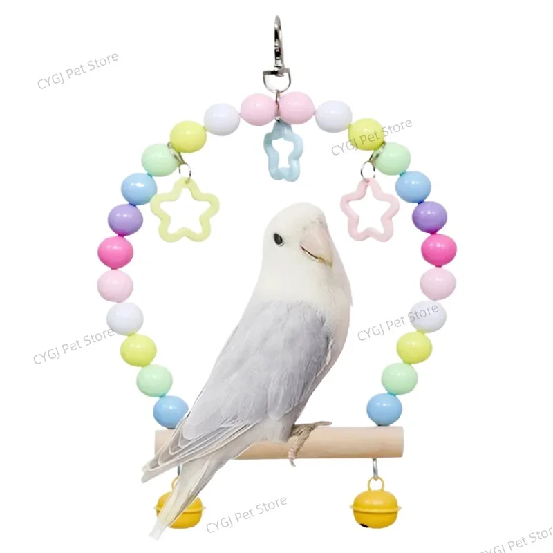 Parrots Swing Toy Parakeet Birds Colorful Beads Bird Supplies Bells Toys Perch Hanging Swings Cage for Parrot jaulas para pájaro