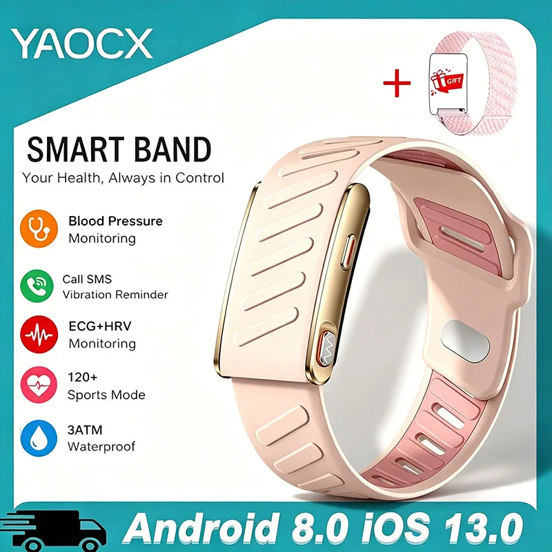 

Screenless Smart Health Band with ECG Heart Rate Sleep SpO2 HRV Blood Pressure 3ATM Waterproof Sports Tracking Smart Bracelet