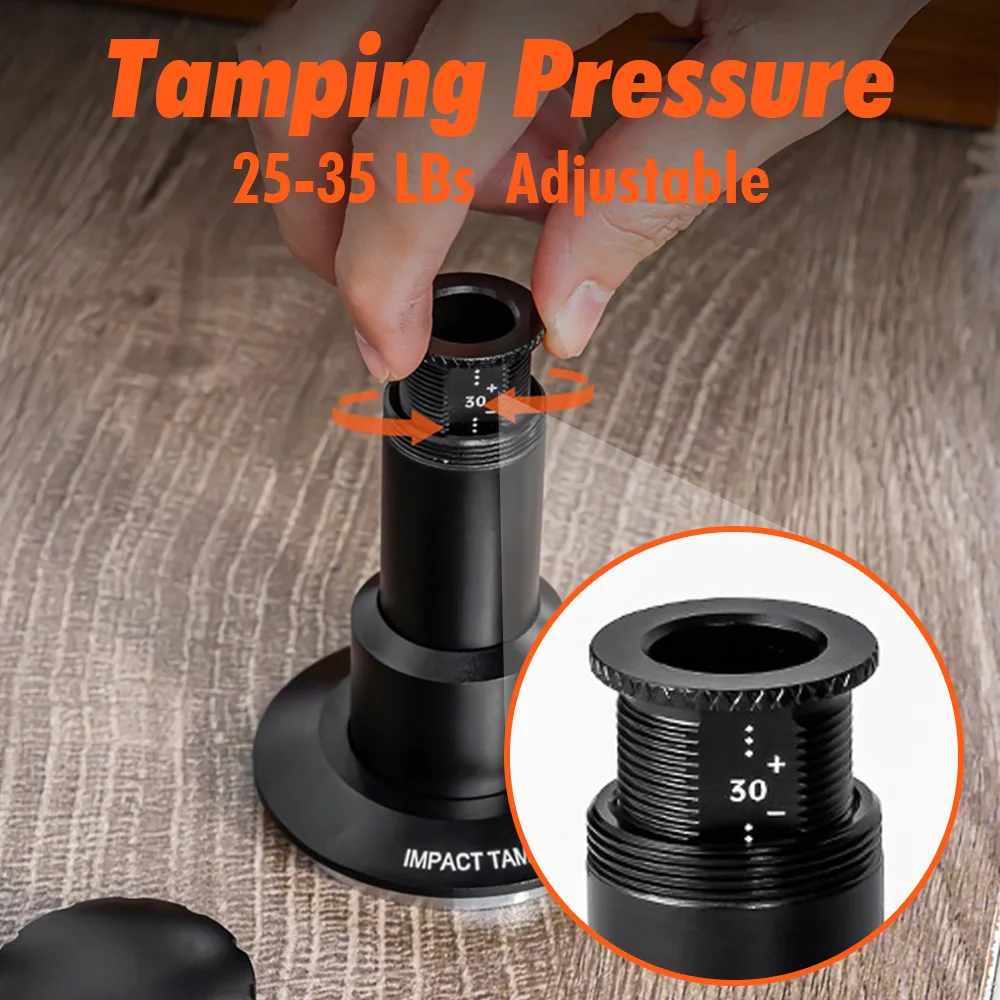 Adjustable Pressure Stainless Steel Espresso Tamper Ripple Base Constant Pressure Coffee Impact Tamper 58.35mm 53mm 51mm