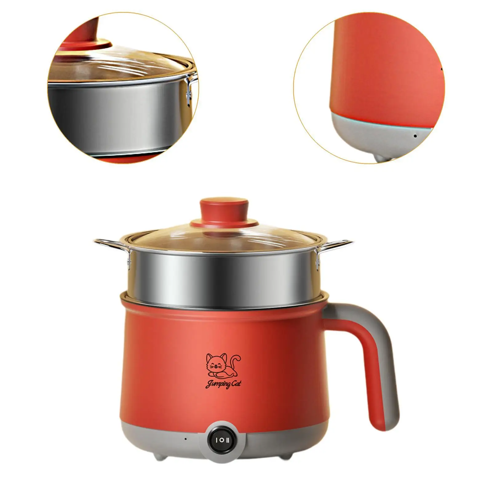 Electric Hot Pot with Steamer Non Stick Saute Pan 2 Gear Electric Skillet Cooking Pot 1.8L Mini Pot for Fried Rice Oatmeal Ramen