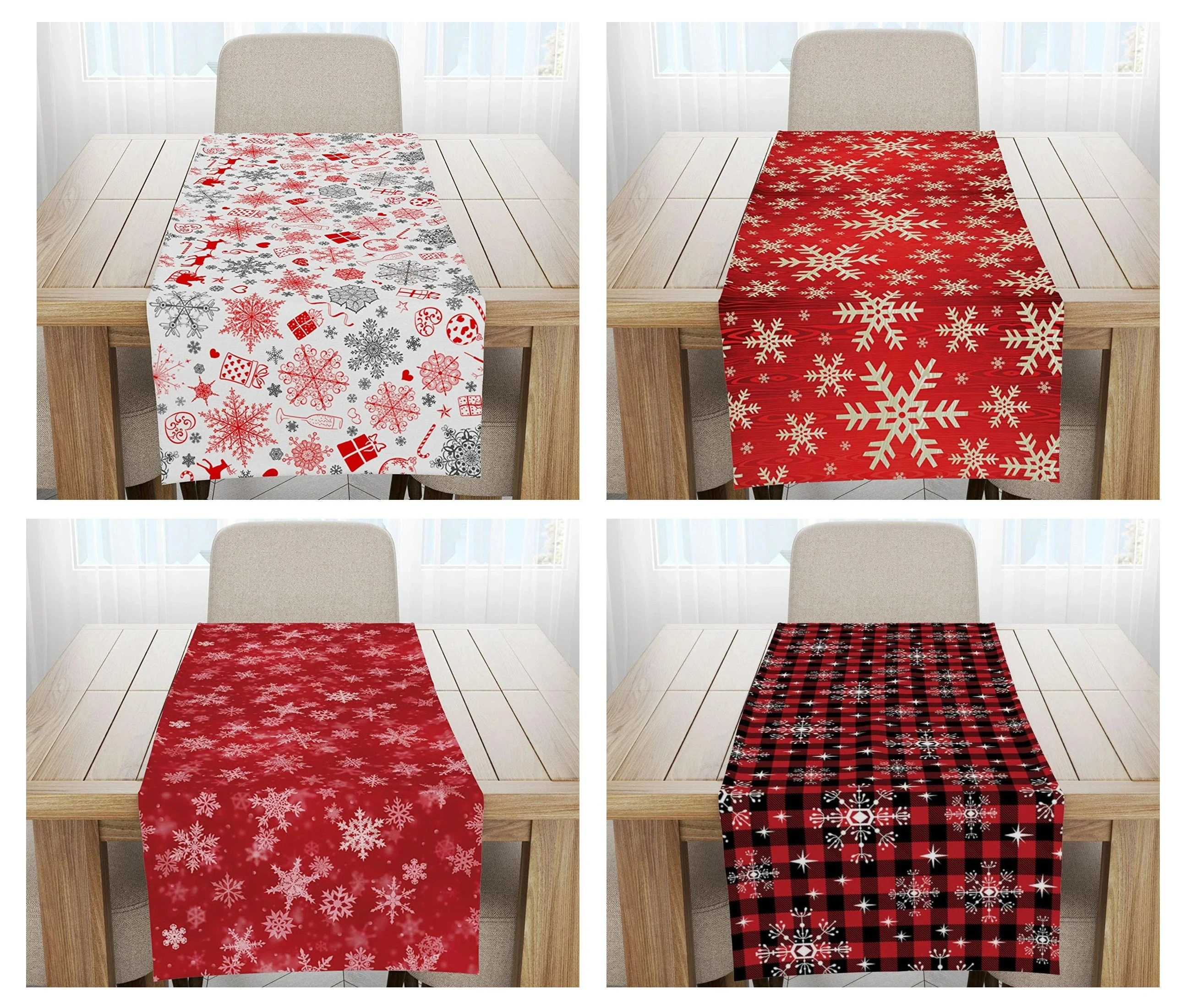 

Red Snowflake Table Runner|Winter Table Cloth|Snowflake Pattern Kitchen Decor|Red White Table Decor|Christmas Table Runner