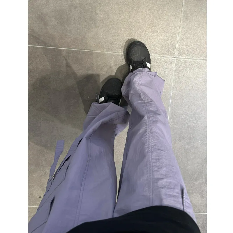 

Dopne Summer Purple Qui Dry Men's Pants Ice Silk Straight Tube Assault Pants Loose Fit Elastic Waist Long Breathable