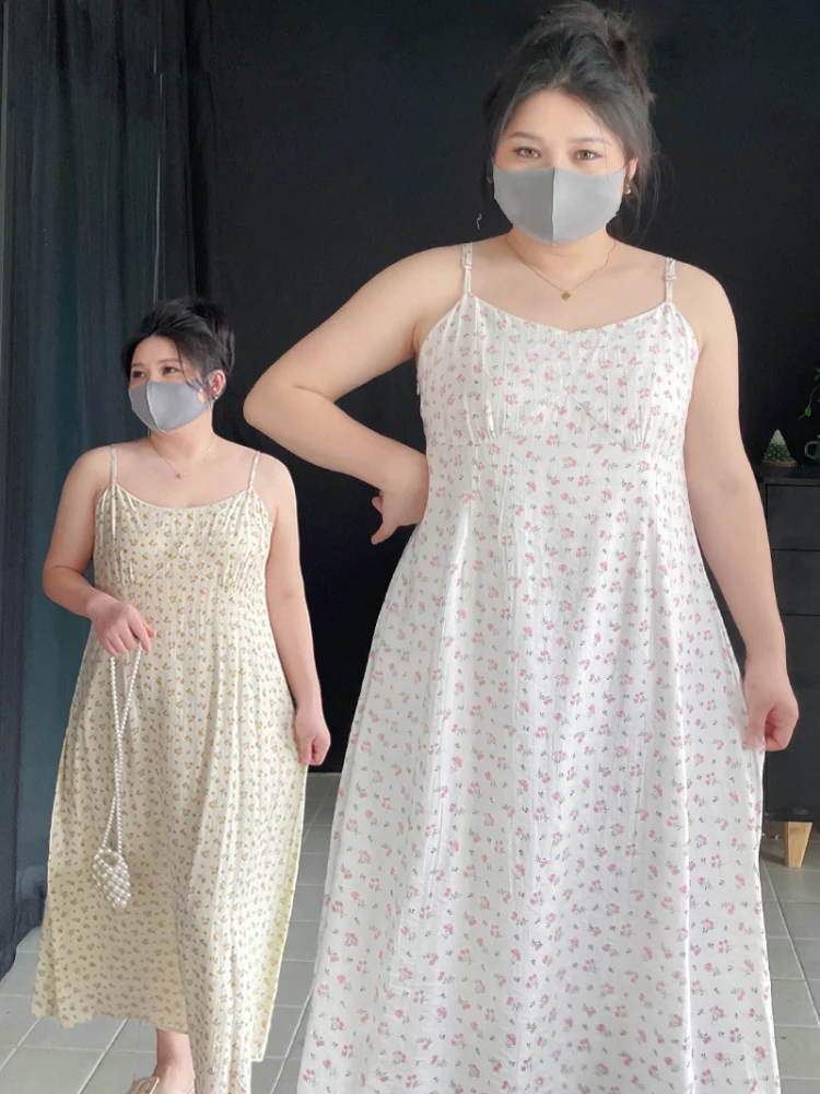 

Floral A-Line Maxi Dr plus Size Conceals Belly Slizing Long Gown Korean Sle High Waist Cotton Blend Summer Dr