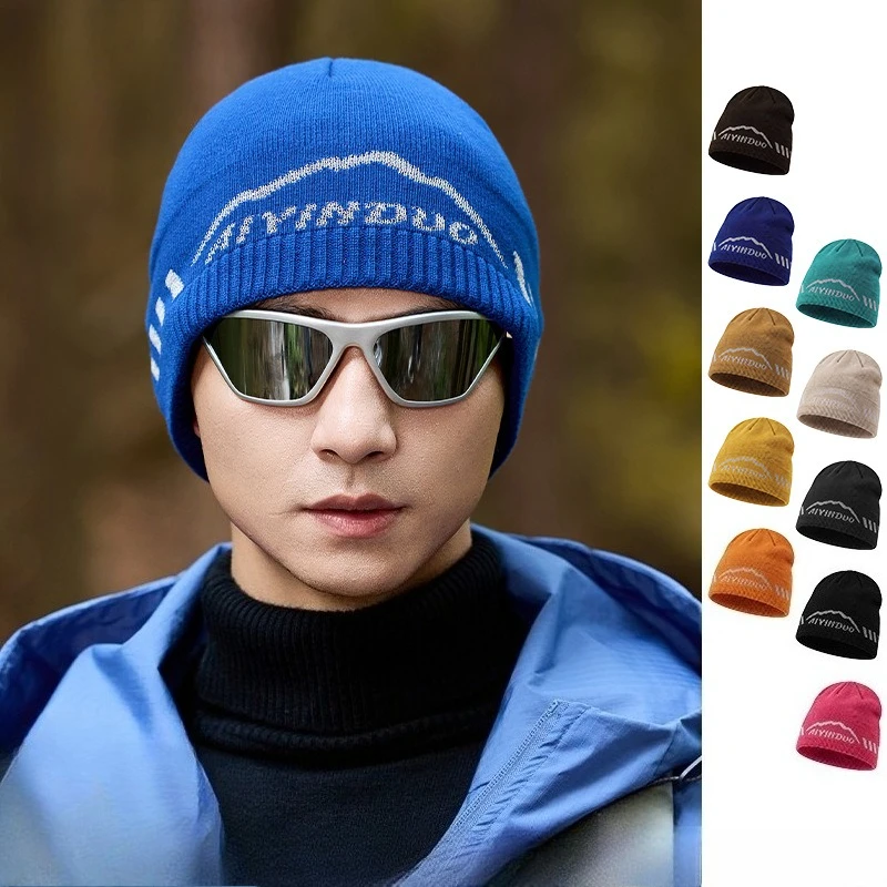 Autumn and Winter Outdoor Sports Knitted Cold Hat Mountain Peak Letter Jacquard Wool Hat Casual Warm and Cold-proof Pullover Hat