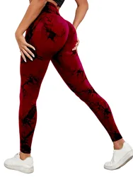 High waist hip lifting abdominal contraction tie dye casual print push up fitness yoga tight pants women's sports pants