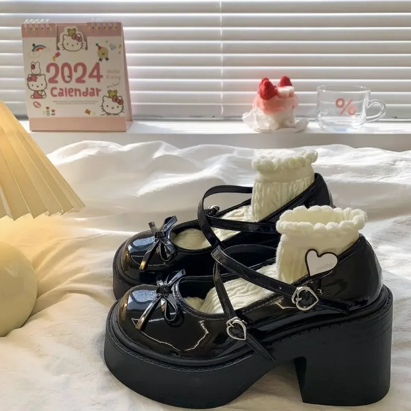 

Women Shoes Japanese Style Jk Skirts Shoes Sweet Bow Mary Jane Shoes Quality Patent Leather Thick Heel Single Shoe Zapatos Mujer