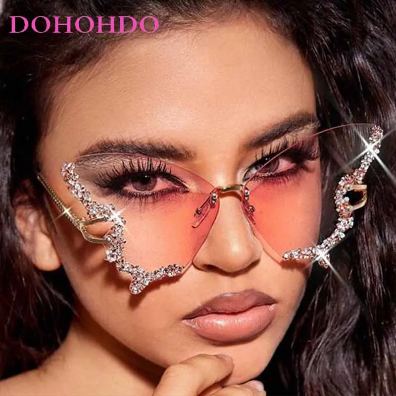 

Rimless Butterfly Imitation Diamond Women Sunglasses Brand Designer Men Sunglass Outdoor Travel Party Shades Ladies Lentes UV400