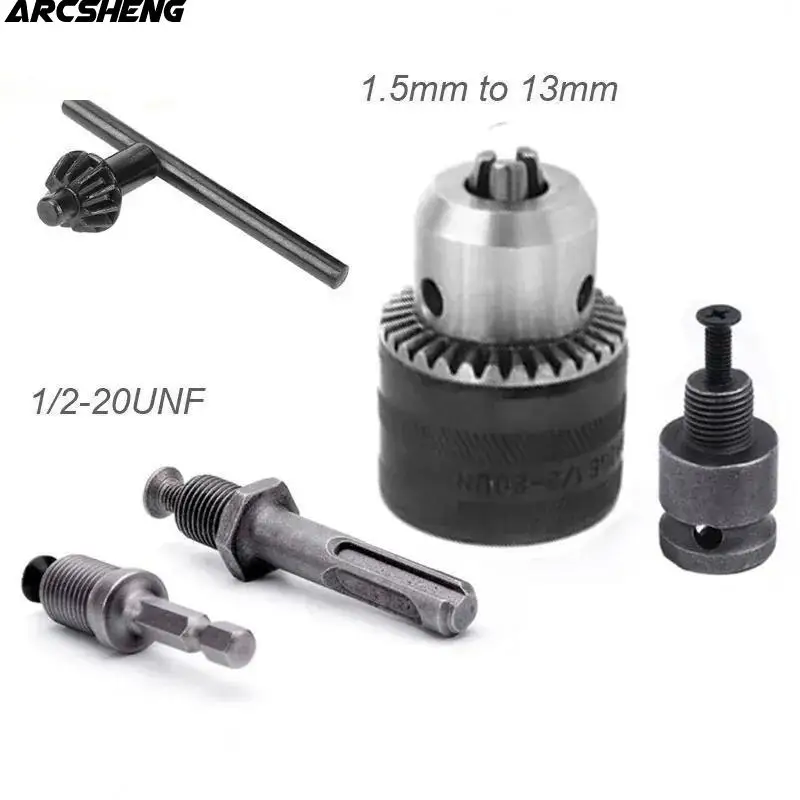 Arcsheng1.5-13mm Converter 1/2 20UNF Key Drill Chuck Thread Quick Change Adapter SDS 1/4 Impact Driver Wrench Bit Connecting Rod