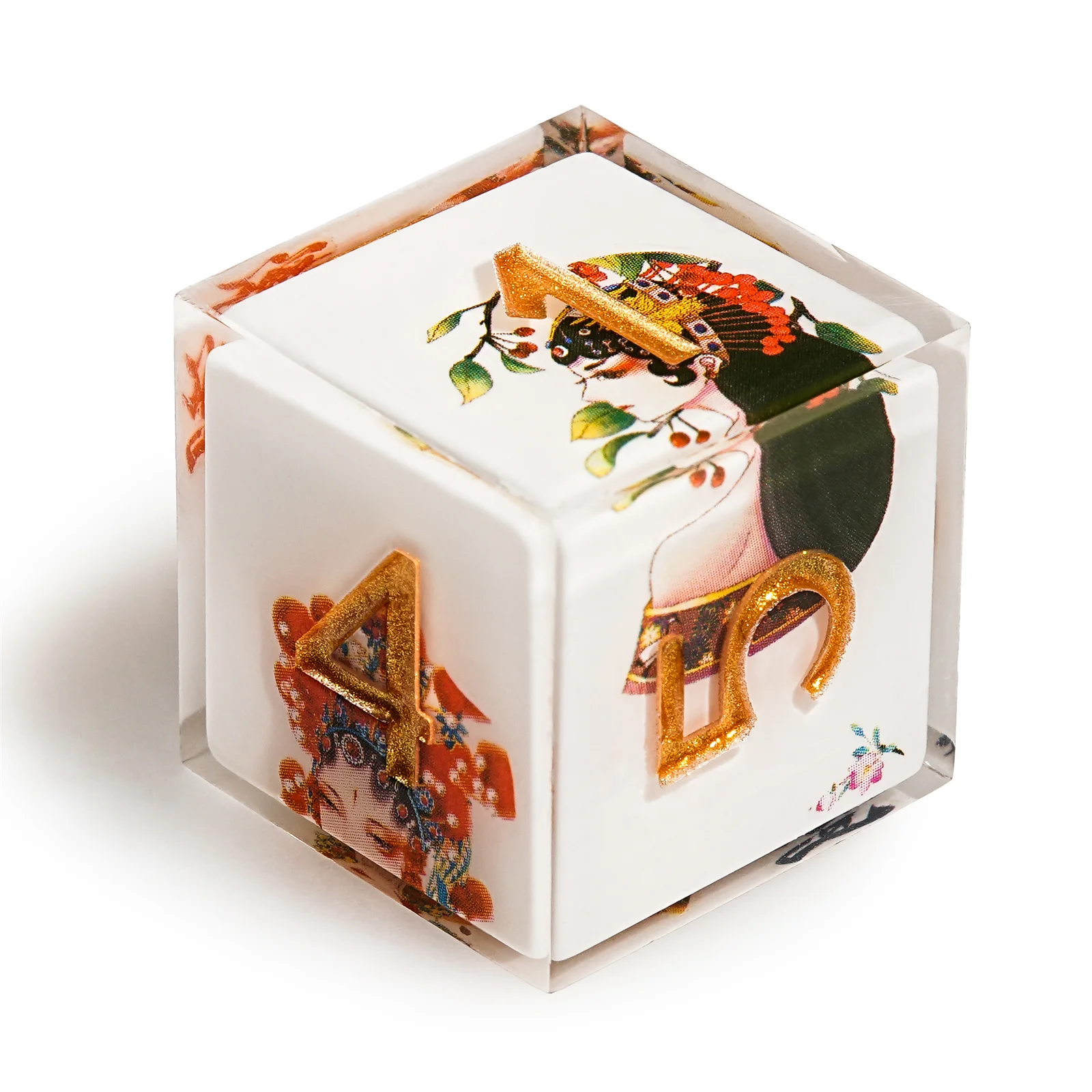 

1-7Pcs White Peking Opera Gold/Purple Word Resin Dice Multi-sided Polyhedral Dice for D&D Game COC Role Playing RPG Table D6~D20