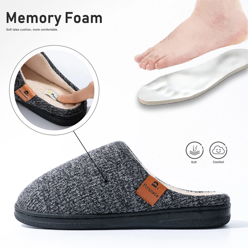 Men's Warm Knit Suede Home Shoes TPR Anti Slip Soft Sole Comfortable Memory Cotton Shoe Pad with Noodle Pattern Design