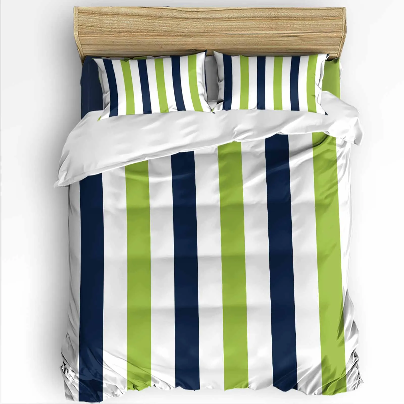 

Navy Blue Grass Green Contrast Striped Bedding Home Textile Bed Set Adult Duvet Cover Flat Sheet Pillowcases Quilt Cover