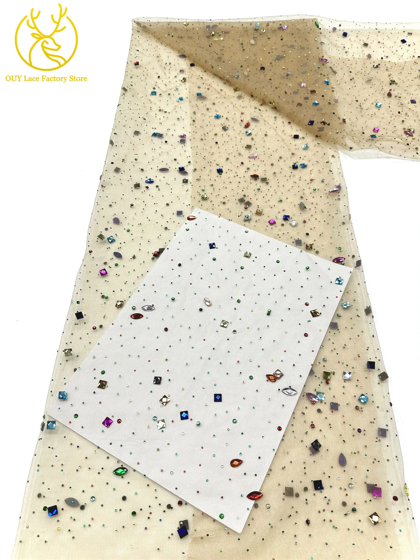 Eleganter nigerianischer Strass-Tüll-Spitzenstoff 2026 – Französischer farbenfroher Stein-Mesh-Spitzenstoff für Hochzeitskleider – Detail 11