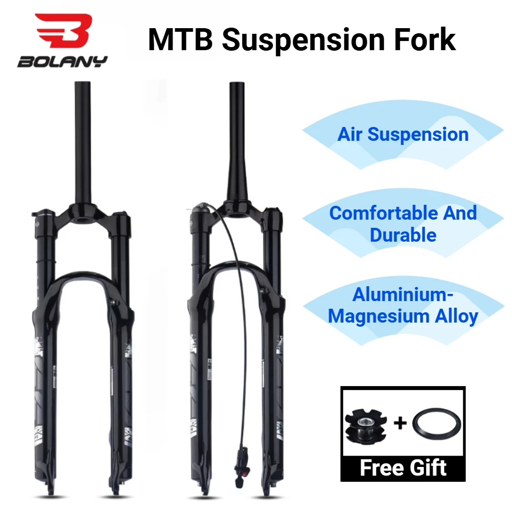 BOLANY XC Mountain Bike Fork Air Suspension 120mm Travel Quick Release Fork 26 27.5 29 Inch Air And Oil Remote Bicycle Fork