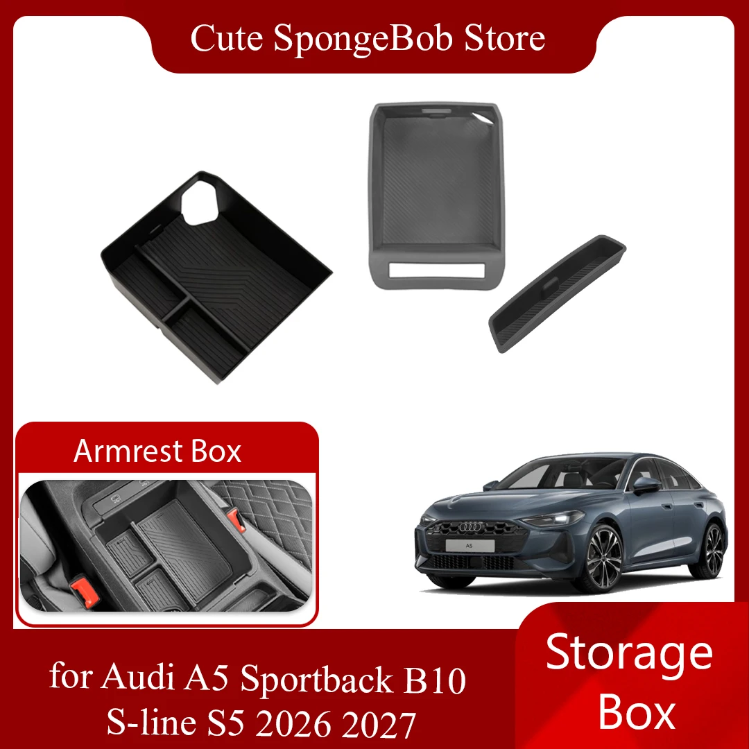 

Car Storage Box for Audi A5 Sportback B10 S-line S5 2026 2027 Armrest Central Console Silicone Organizer Cargo Tray Accessories