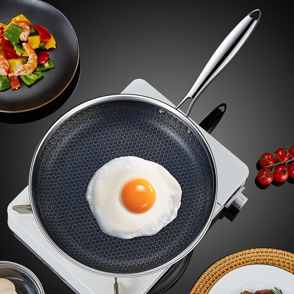 Stainless Steel Frying Pan Wok Made from 316L Material with Triple Layer Bonded Base for Stable and Even Cooking Results