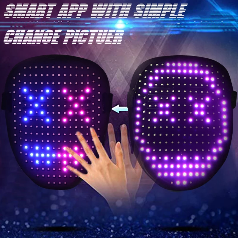 Led Light Up Mask With 50 Pattern Display Party Glowing Maskmasquerade Dj Costume Halloween Gift Mask For Aduit Kid Men Women