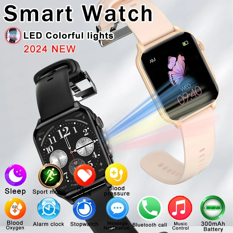 

2024 New Men Smart Watch Colorful Breathing Light AMOLED Large Screen Health Monitoring Sports Tracker BT Call Women Smart Watch