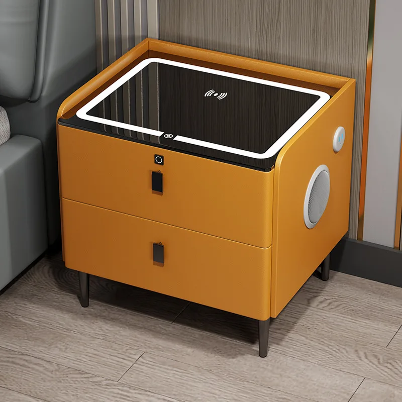 Luxury 2 Tier Smart Bedside Table Wireless Charging Lockable Rechargeable Function Modern Minimalist Side Table For Bedroom Home