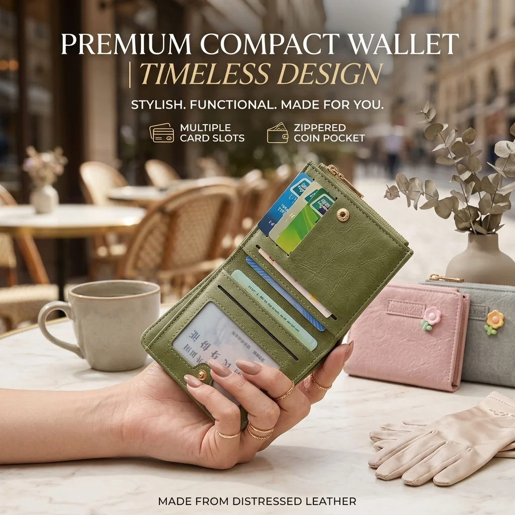 Women's Short Wallet PU Leather Multi-solts Card Holder Zipper Coin Pocket Foldable Bifold Money Bag Coin Purse