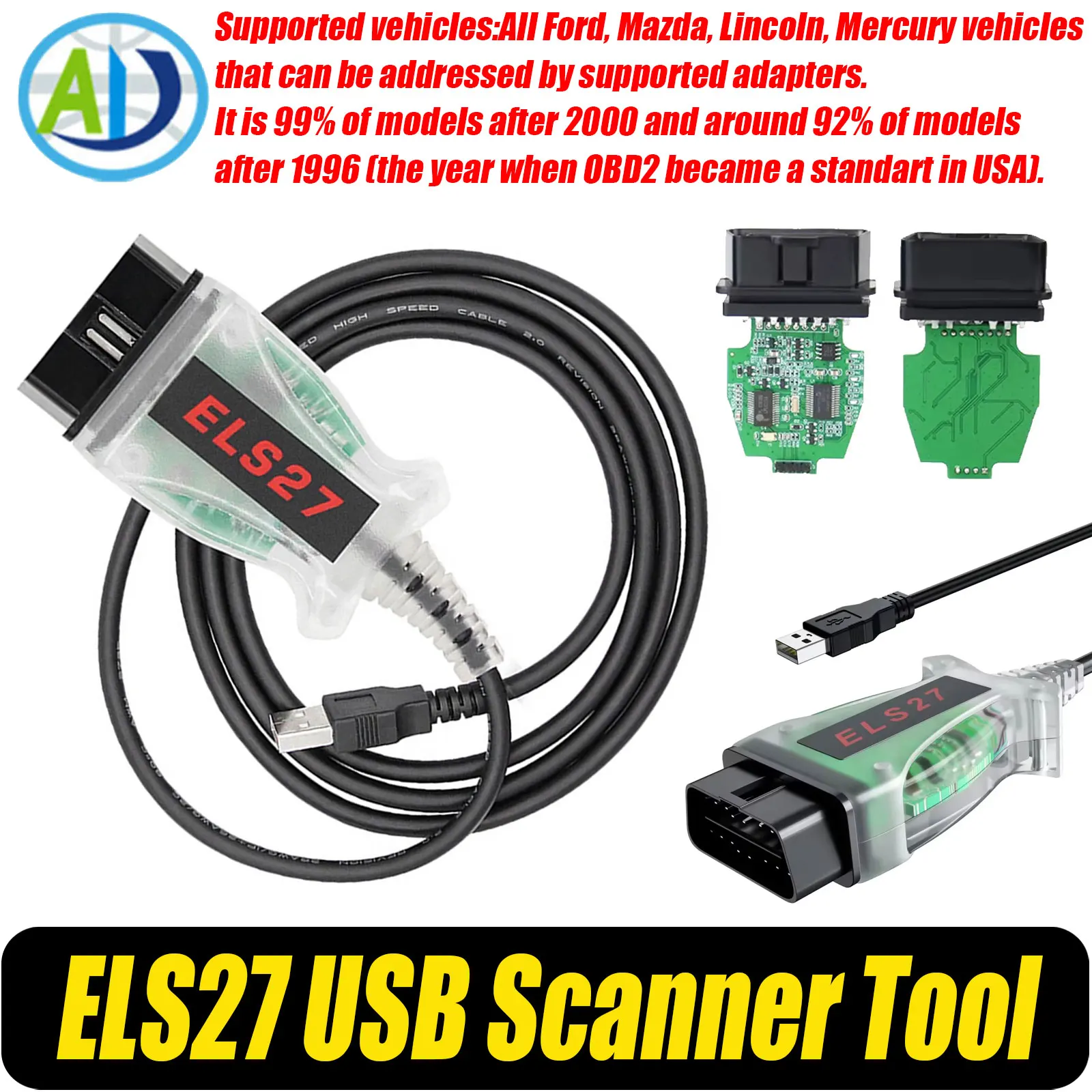 ELS27 USB Scanner For Ford/Mazda/Lincoln/Mercury for FORScan PIC18F25K80 Chip OBDII Code Reader Multi-Language Scanner With CD