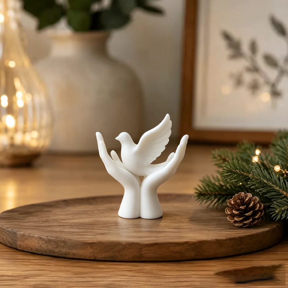 Peace Dove in Hands Statue Creative Flying Bird Figurine Aesthetic Spiritual Sculpture Religious Home Desk Decor 3D Printed