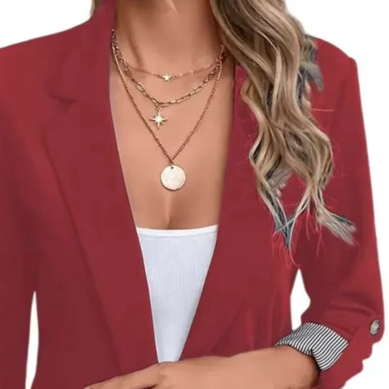 Women Lapel Collar Blazer 3/4 Sleeve Open Front Business Casual Suit Jacket Office Work Short Blazer Suit Jacket
