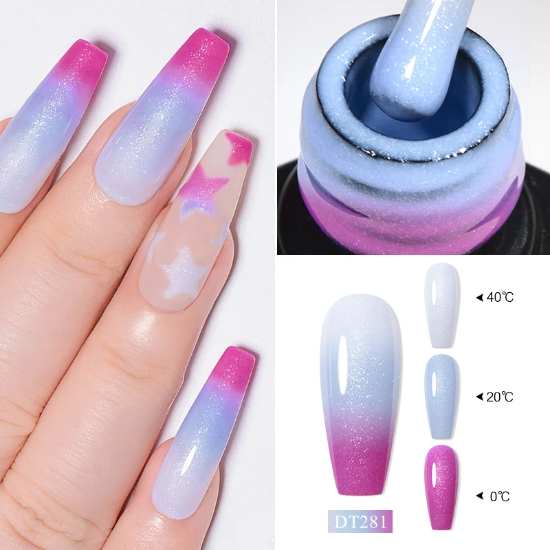 MEET ACROSS 7ml Shimmer Glitter Thermal Gel Nail Polish 3 Colors Changing Soak Off UV Gel Temperature Change Nail Art Varnish