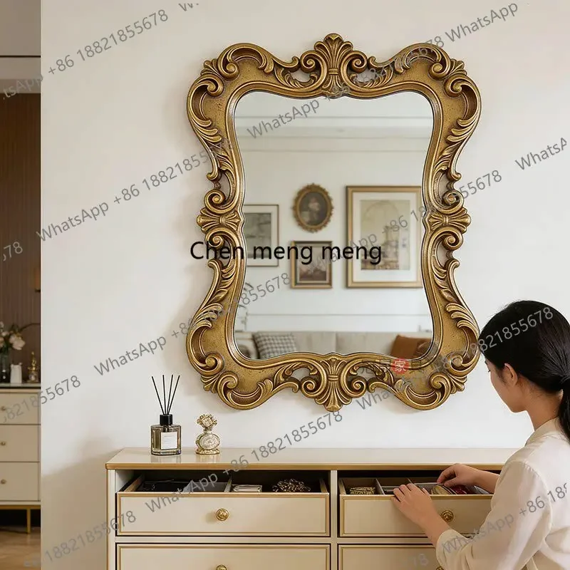 YL French retro carved bathroom mirror American light luxury wall-mounted bathroom makeup mirror