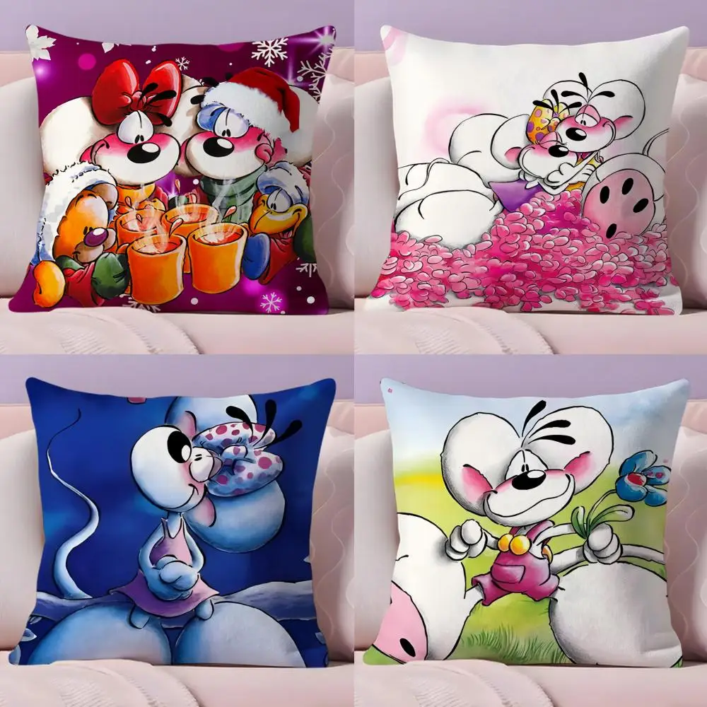 Cute C-Christmas D-Diddl Cushion Cover Plush Fabric Soft Double-Sided Printed Sofa Warm Winter Home Gift Pillow Cover