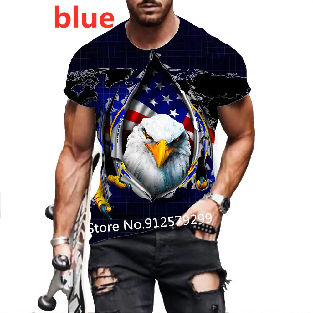 2024 Summer American Flag Eagle 3D Print T Shirt Men\'s O Neck Short Sleeve Animal Funny Usa Graphic Male Tee Tops