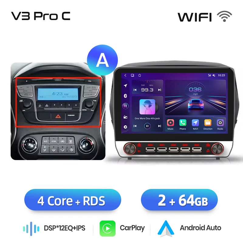 Junsun 13.1″ QLED Draadloze CarPlay Android Auto Autoradio Voor Hyundai Tucson 2 ix35 2009-2015 Intelligente Systemen DSP SWC RDS