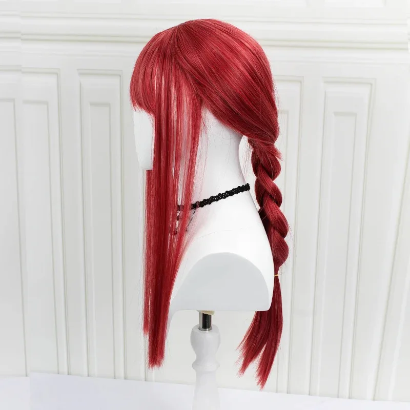 أنيمي بالمنشار رجل تأثيري حلي شعر مستعار ماكيما طويل أحمر وردي مقاومة للحرارة الشعر الاصطناعية لعب الأدوار شعر مستعار للهالوين