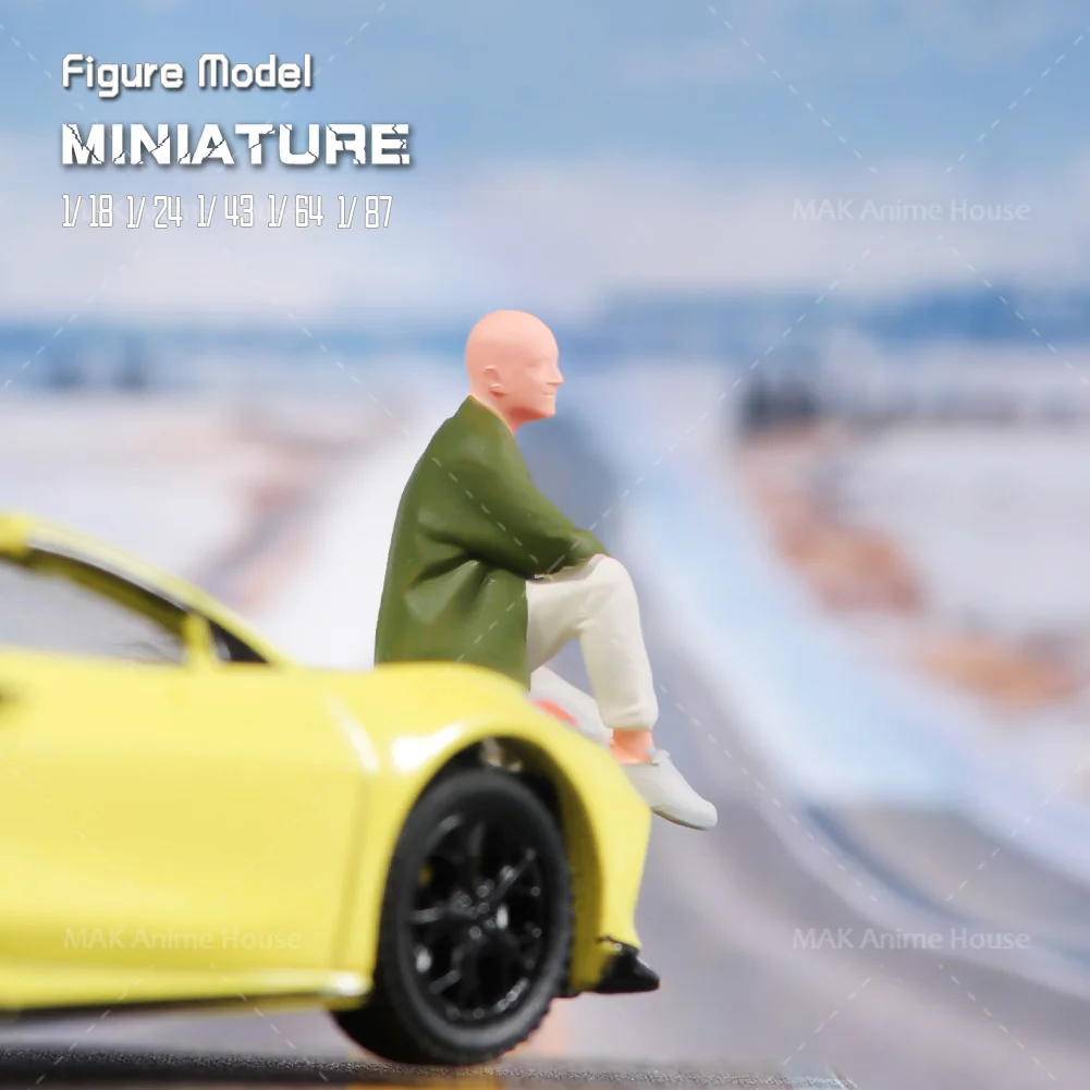 Miniatures 1/18 1/24 1/64 1/43 1/87 Sitting On The Car The Bald Man Is Carefree Figure Model Street Decoration Scene Car Toy - Image 6