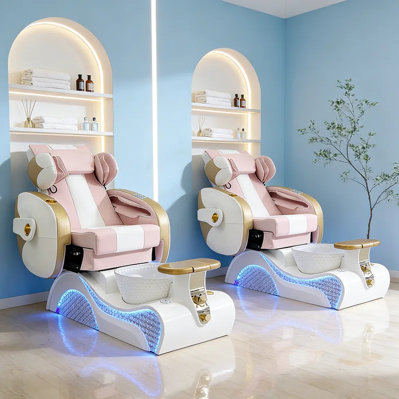 Modern Nail Shop Human Touch Massage Foot Care Spa Chair Electric Adjustable Pedicure Chair With Drain Pump Colorful Lights