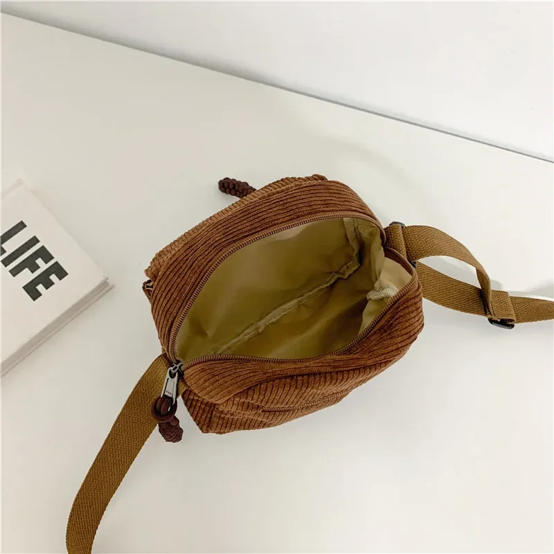 Fashion Mini Mobile Phone Bag High Quality Solid Color Corduroy Women Crossbody Bag New Shoulder Student Small Square Bag Women