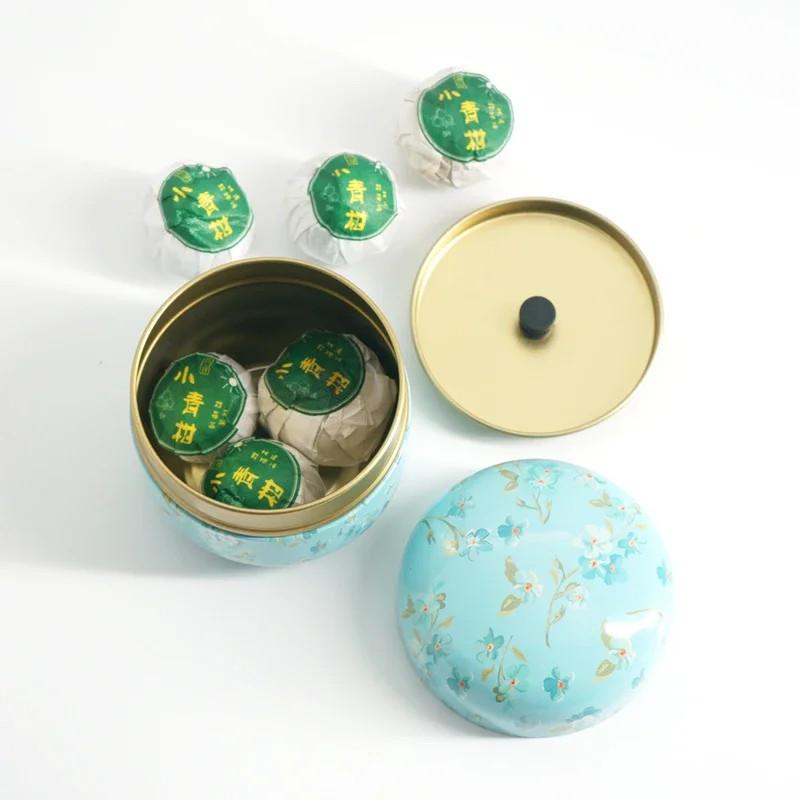 Tea Caddy Tinplate Household Sealed Packaging Box Portable Japanese Style Flower Round Small Tin Containers