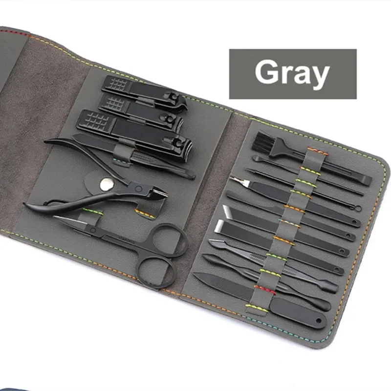 เครื่องตัดเล็บสีน้ําตาล 16 ชิ้นชุดกรรไกรตัดเล็บสแตนเลสพร้อมกระเป๋าพับเครื่องตัดเล็บชุดกรรไกรแต่งหน้าเครื่องมือความงาม