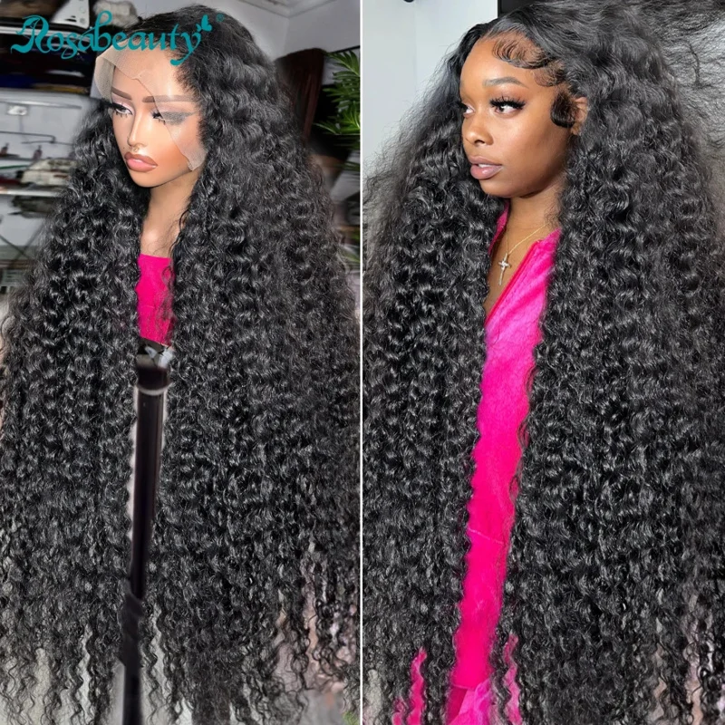 Rosabeauty 250% Deep Wave 13x6 HD Lace Frontal Wig Brazilian Curly 13x4 Lace Front Human Hair Wigs For Women Pre Plucked 34 Inch