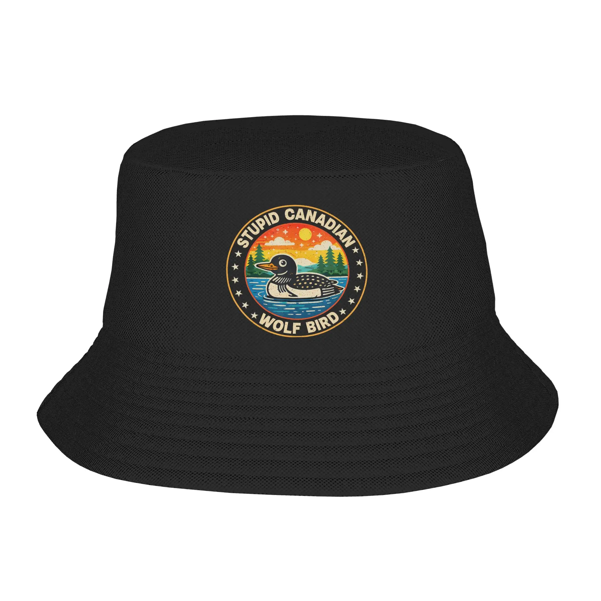 Vintage Stupid Canadian Wolf Bird Loon Sarcastic Animal Bucket Hat  Hip Hop Fisherman Caps Portable Beach Travel Visor Hats