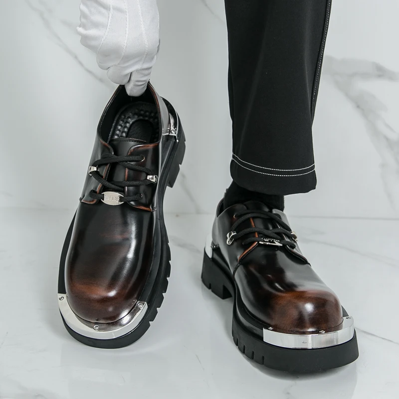 

Business Men Height-increasing Derby Shoes Men Casual Thick-soled Anti-slip Fashionable Large-head Leather Shoes Work Shoes Men