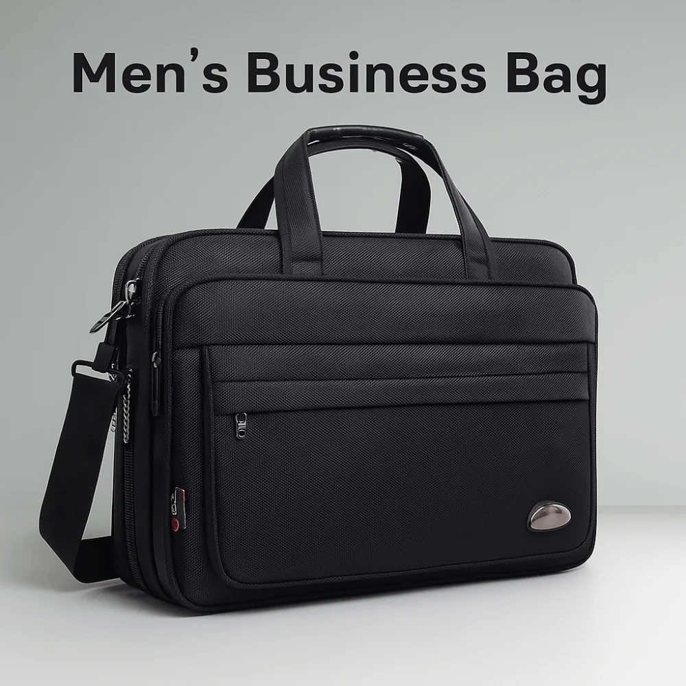 15.6inch Men Business Laptop Bag with Handle Shoulder Strap Portable Laptop Bags Solid Color Black Notebook Shoulder Bag Travel