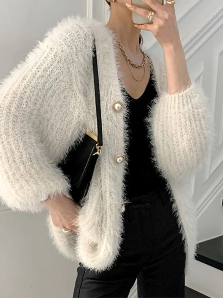 Autumn Furry Sweater Coat Tops Women Knitted Long Sleeve Ladies Cardigans Coats Fashion Casual Loose Woman Coat Tops 2023